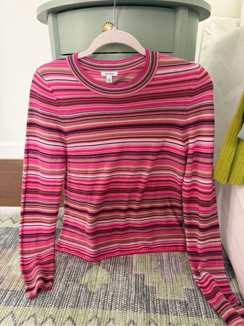 pistola Pink Multistripe Long Sleeve Crewneck Top